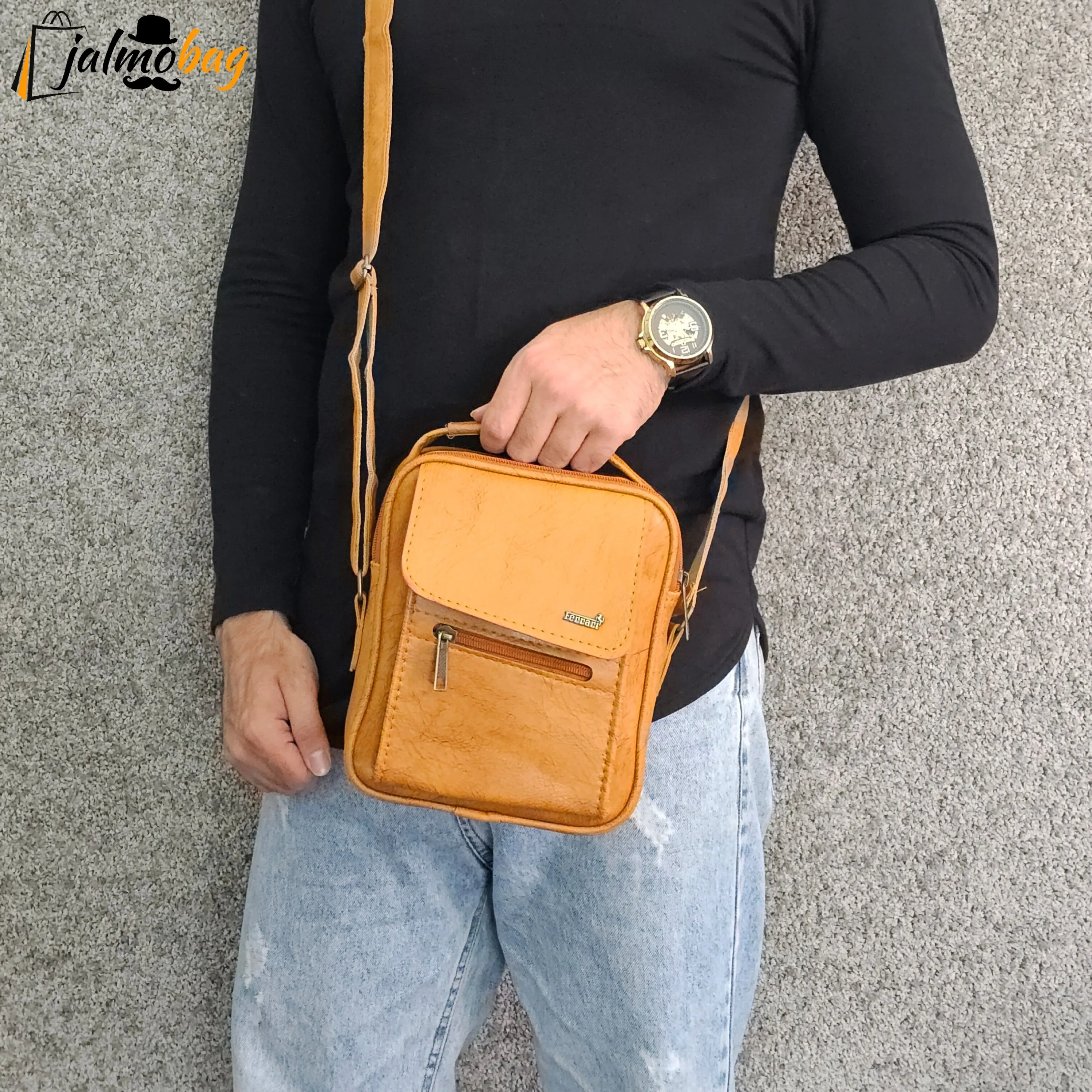کیف دوشی چرمی اسپرت بزرگ چرم صنعتی مشکی خردلی قهوهای تیره