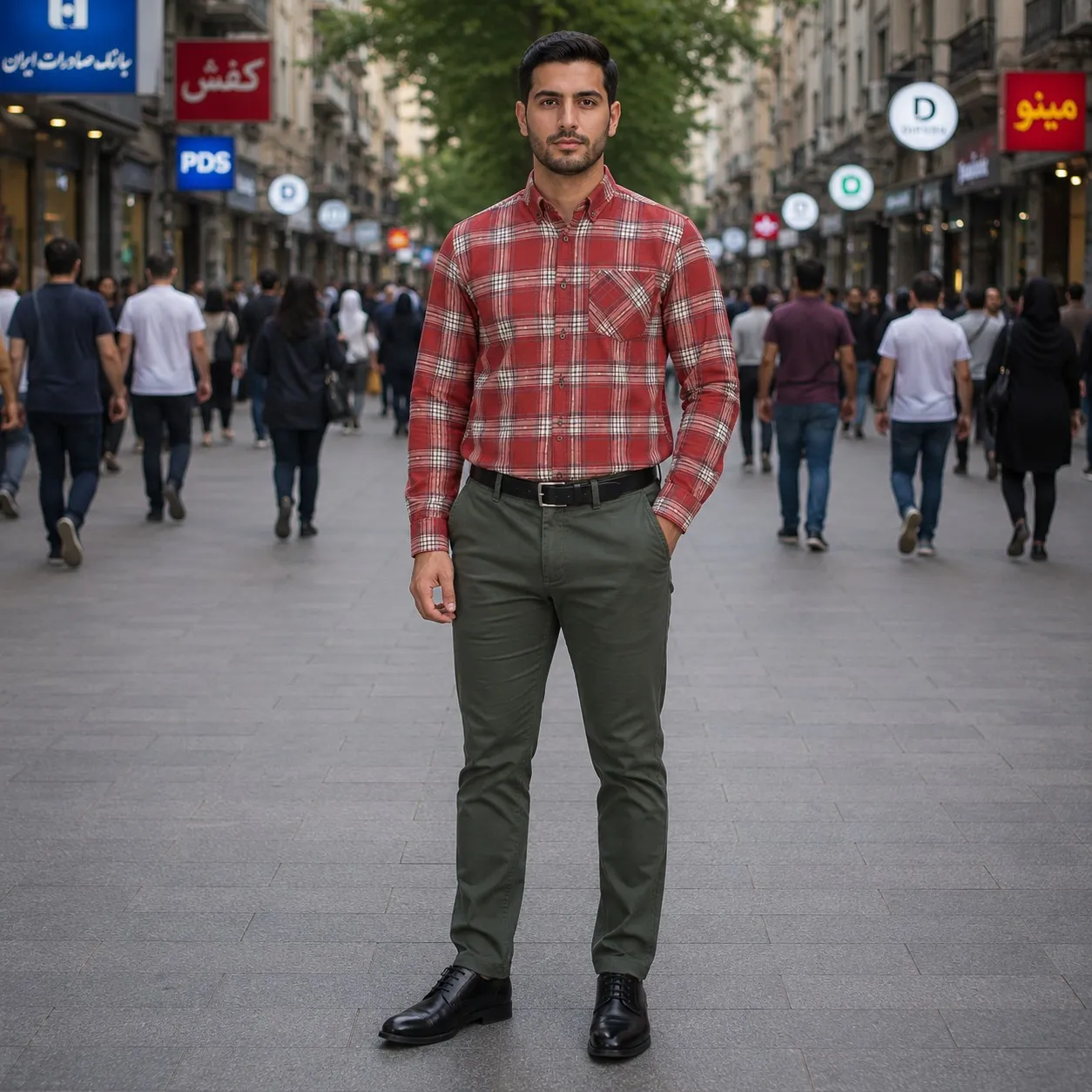 پیراهن آستین بلند مردانه نخی چهارخانه قواره آزاد جنس نخ پنبه