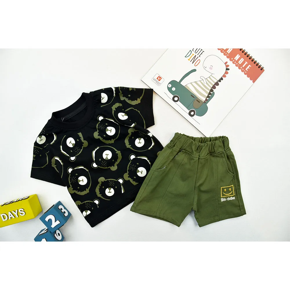 ست تیشرت و شلوارک پسرانه طرح تدی رنگ مشکی