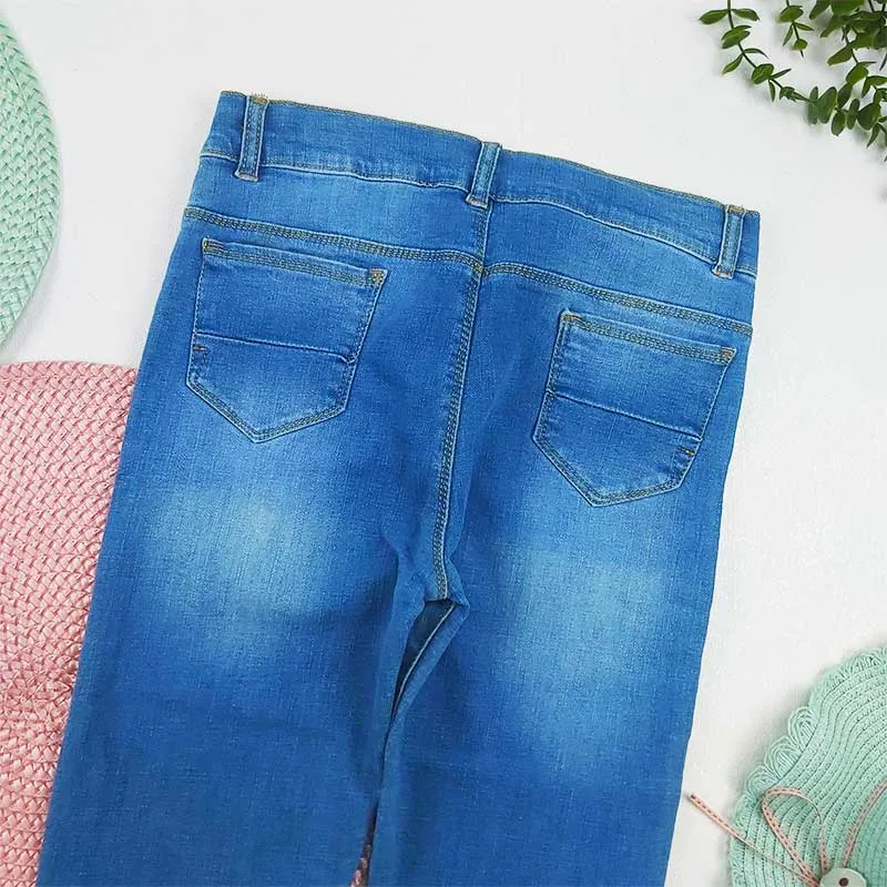 شلوار جین دخترانه مام استایل آبی کمر کشی مناسب 12 تا 13 سال