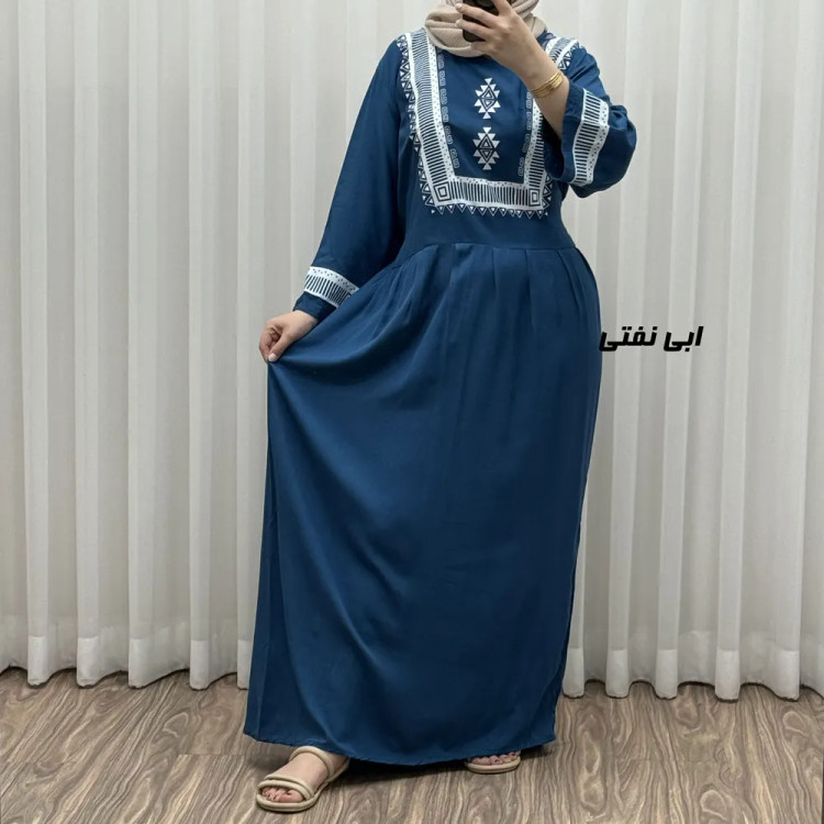 پیراهن نخی زنانه مدل پادمیرا فری سایز مناسب تا 48 همراه با کمربند