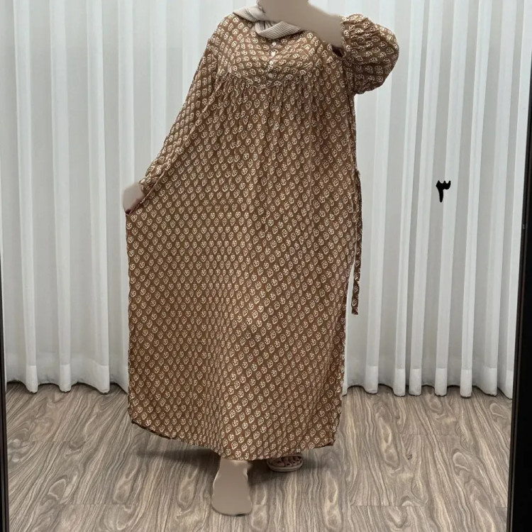 پیراهن نخی زنانه سایز بزرگ مدل هندی دکمه دار فری سایز تا 52