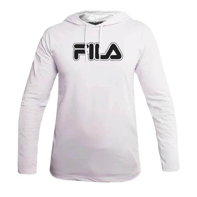 تیشرت کلاه دار مردانه طرح Fila مدل 47887 آستین بلند نخی اعلا مناسب چهارفصل مشکی سفید